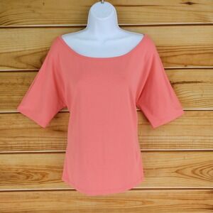 Talbots Shirt Boat Neck Womens XL Salmon Pink STRETCH Rayon Blend Short‎ Sleeve